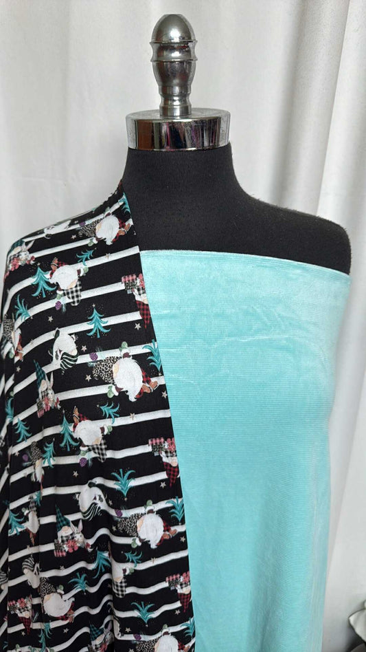 AQUA/GNOMES BUNDLE : 2YD Aqua Knit Corduroy & 2YD Gnomes DBP : A28679