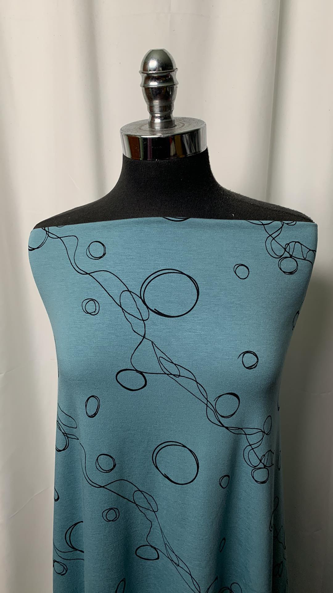 Bluebird/Black Bubbles - Bamboo/Cotton/Spandex - By the Yard