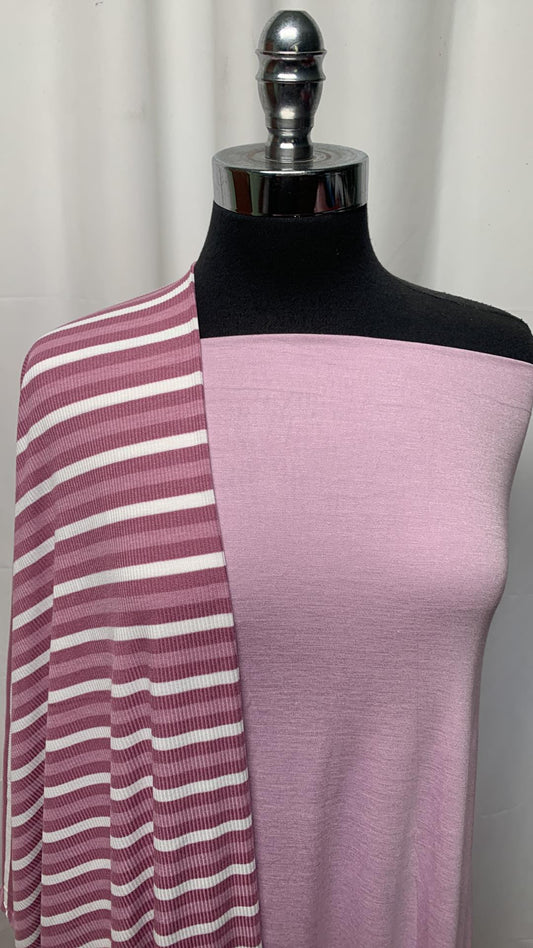 PINK LILAC/STRIPE BUNDLE : 2YD Stripe Rib & 2YD Pink Lilac R/S : A25226