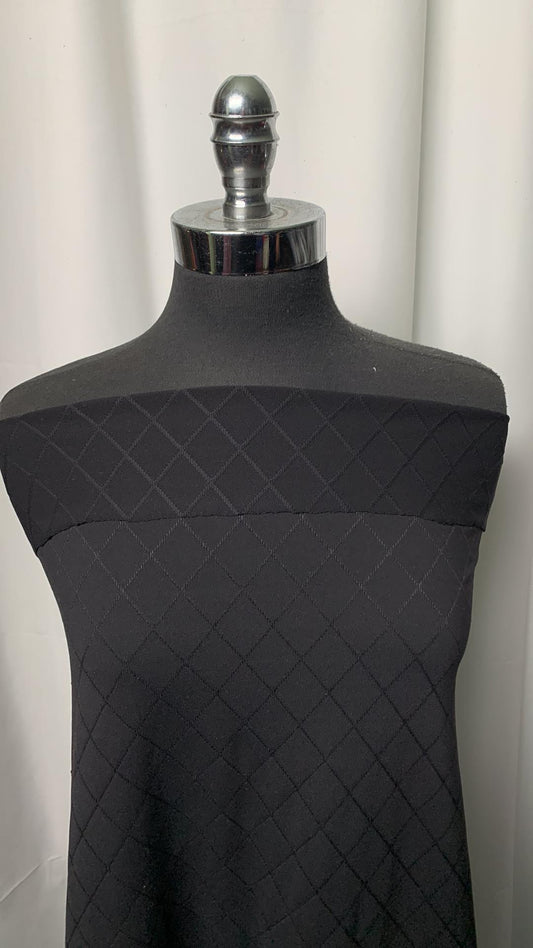 Black Faux Quilted- Supplex Nylon Spandex - By the Yard