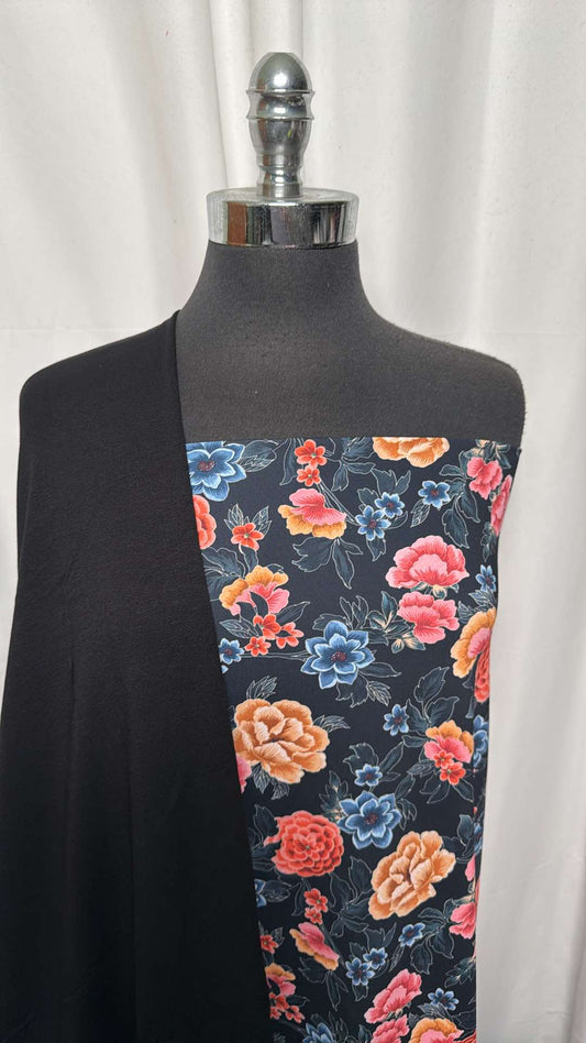 BLACK/DARK FLORAL BUNDLE : 2YD Dark Floral Yoga PF & 3YD Black Brushed Modal FT : A26648