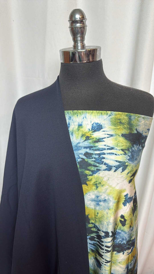 NAVY/TIE DYE BUNDLE : 2YD Tie Dye Yoga PF & 2YD Navy Brushed Poly FT : A27956