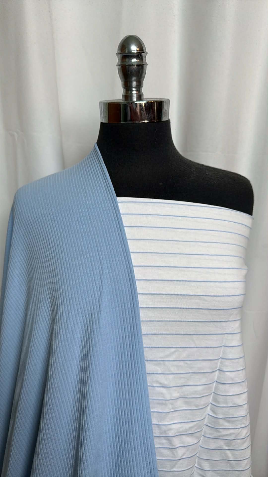 LIGHT BLUE/WHITE STRIPE BUNDLE : 2YD White/Light Blue Stripe 100% Cotton Jersey & 2YD Light Blue PRS Rib : A29427