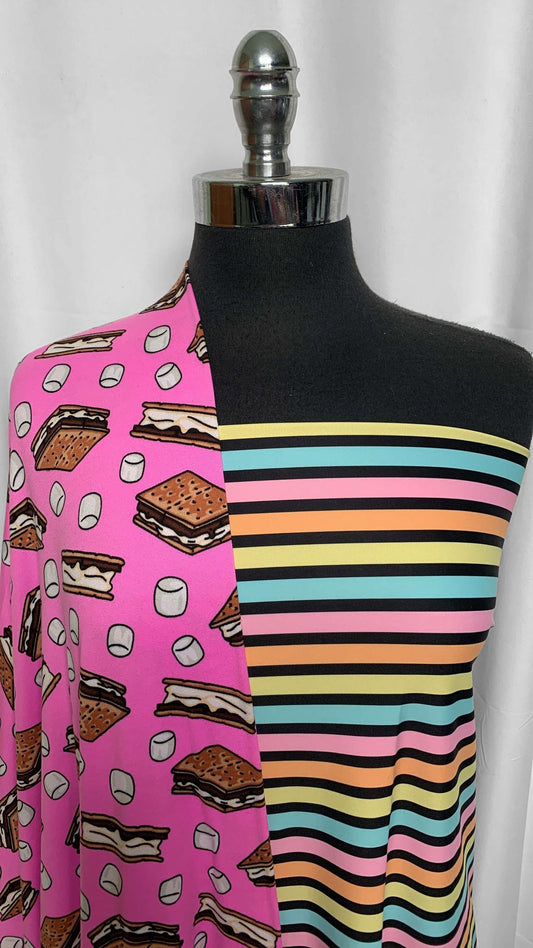 S'MORES/STRIPES BUNDLE : 1YD Pastel/Black Stripe N/S & 2YD S'mores DBP : A25695