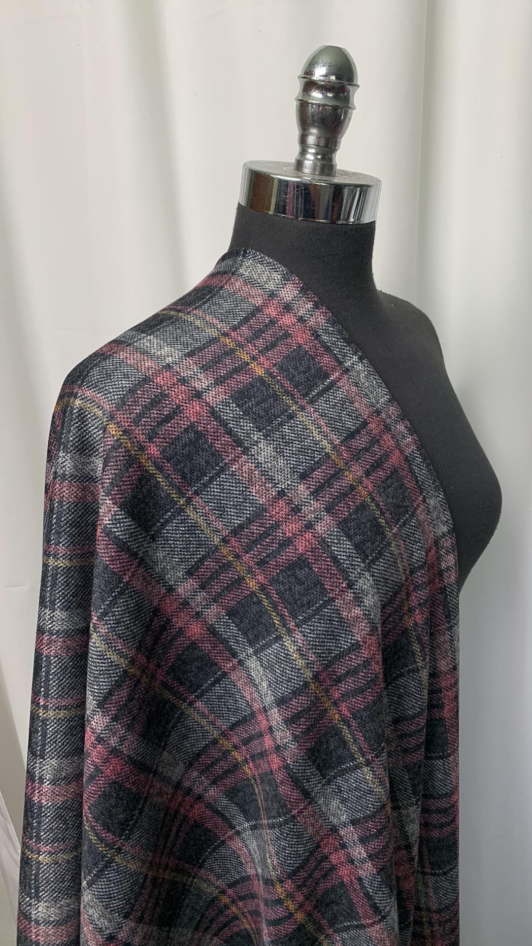 Pink/Grey Plaid - Flatback Hacci Sweater Knit - 2 Yard Cut