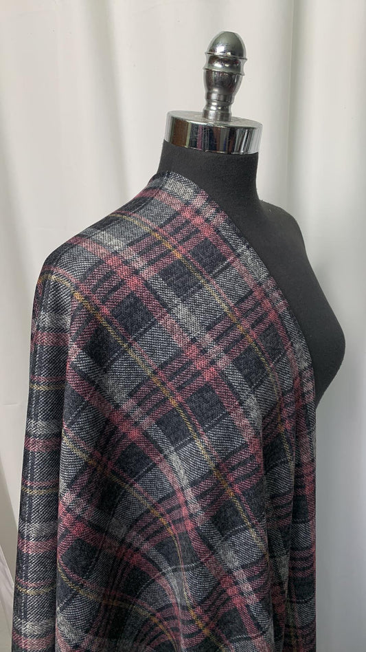 Pink/Grey Plaid - Flatback Hacci Sweater Knit - 2 Yard Cut