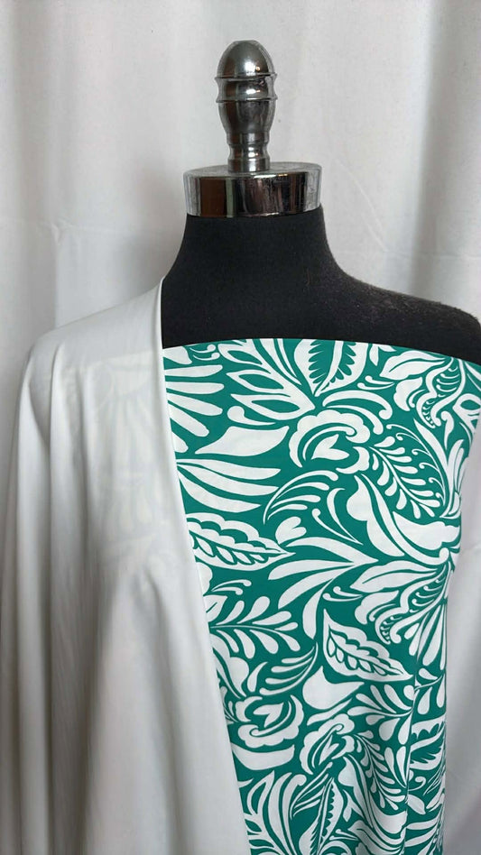 WHITE/TEAL LEAVES BUNDLE : 1+YD White/Teal Leaves N/S & 1YD White N/S : A29920