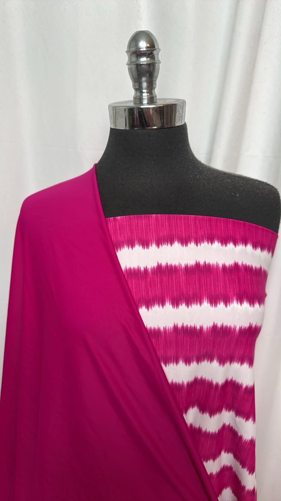 MAGENTA TIE DYE STRIPE BUNDLE : 2YD Magenta/White Tie Dye Stripe N/S Swim & 2YD Solid Magenta N/S Swim : A30701