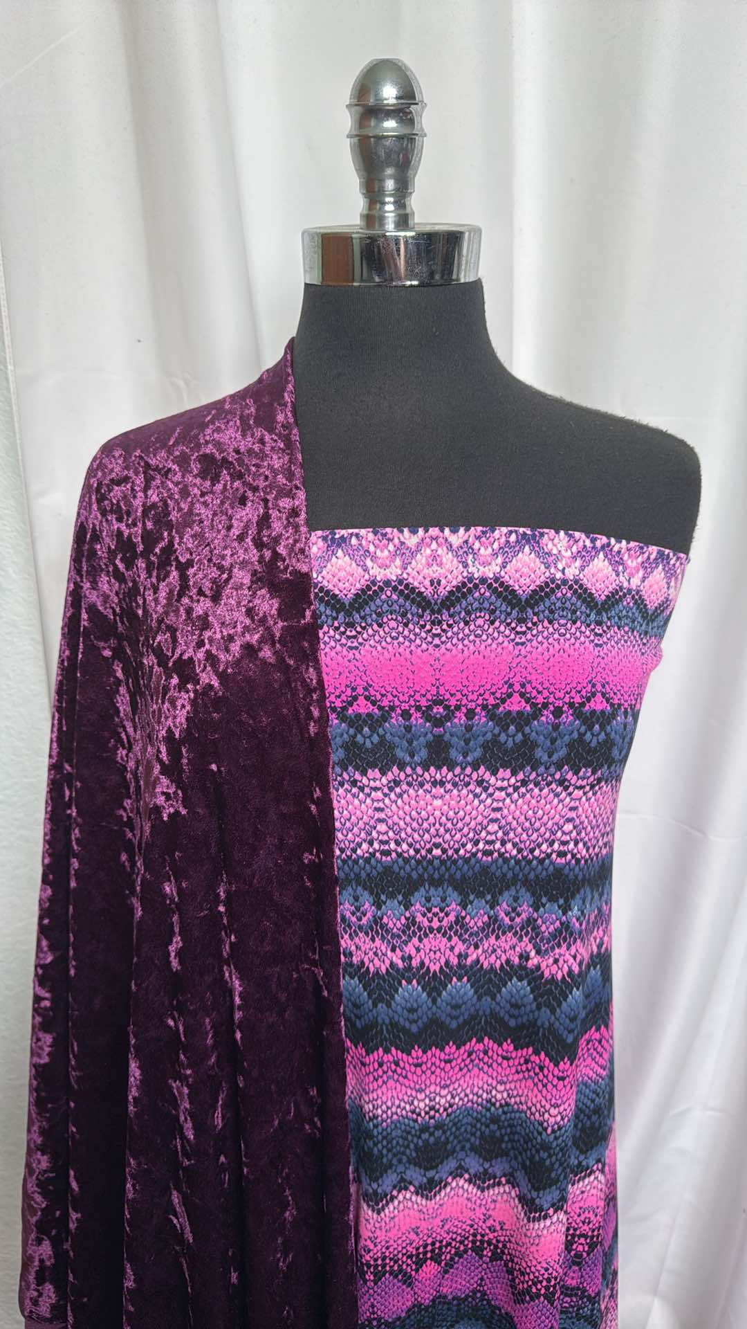 PURPLE SNAKE/VELVET BUNDLE : 4YD Snake Stripe ITY & 2YD Purple Crushed Stretch Velvet : A26057