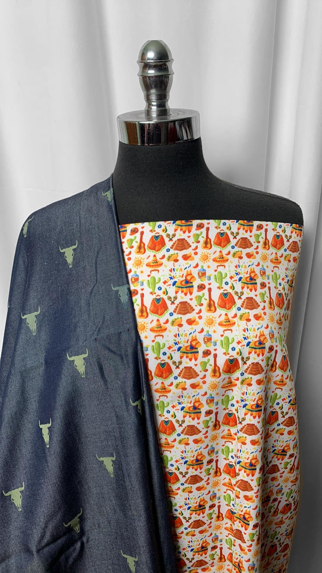 MEXICO/BULL BUNDLE : 2YD Mexico Poly Woven & 2YD Bull Print Light-Weight Denim : A24971