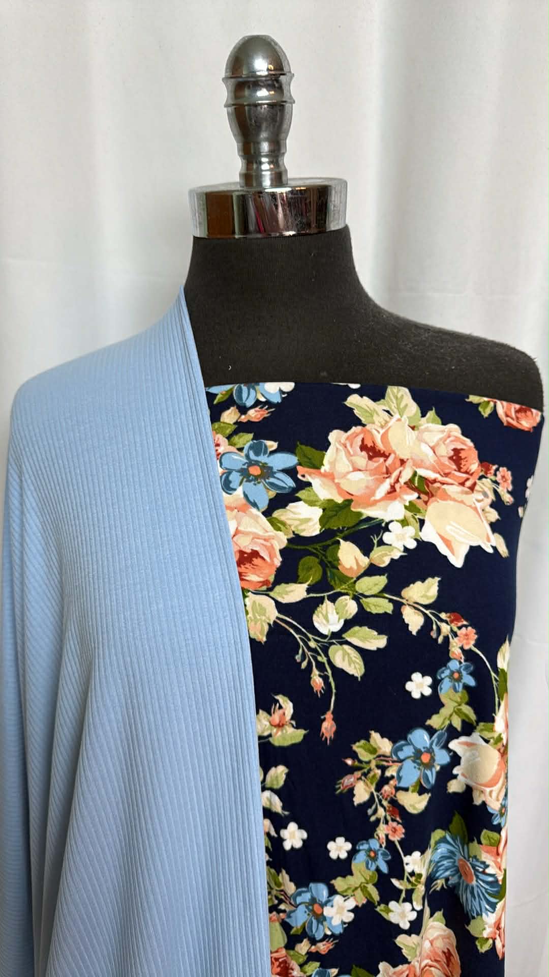 LIGHT BLUE/NAVY FLORAL BUNDLE : 1YD Navy Floral DBP & 2YD Light Blue PRS Rib : A29457