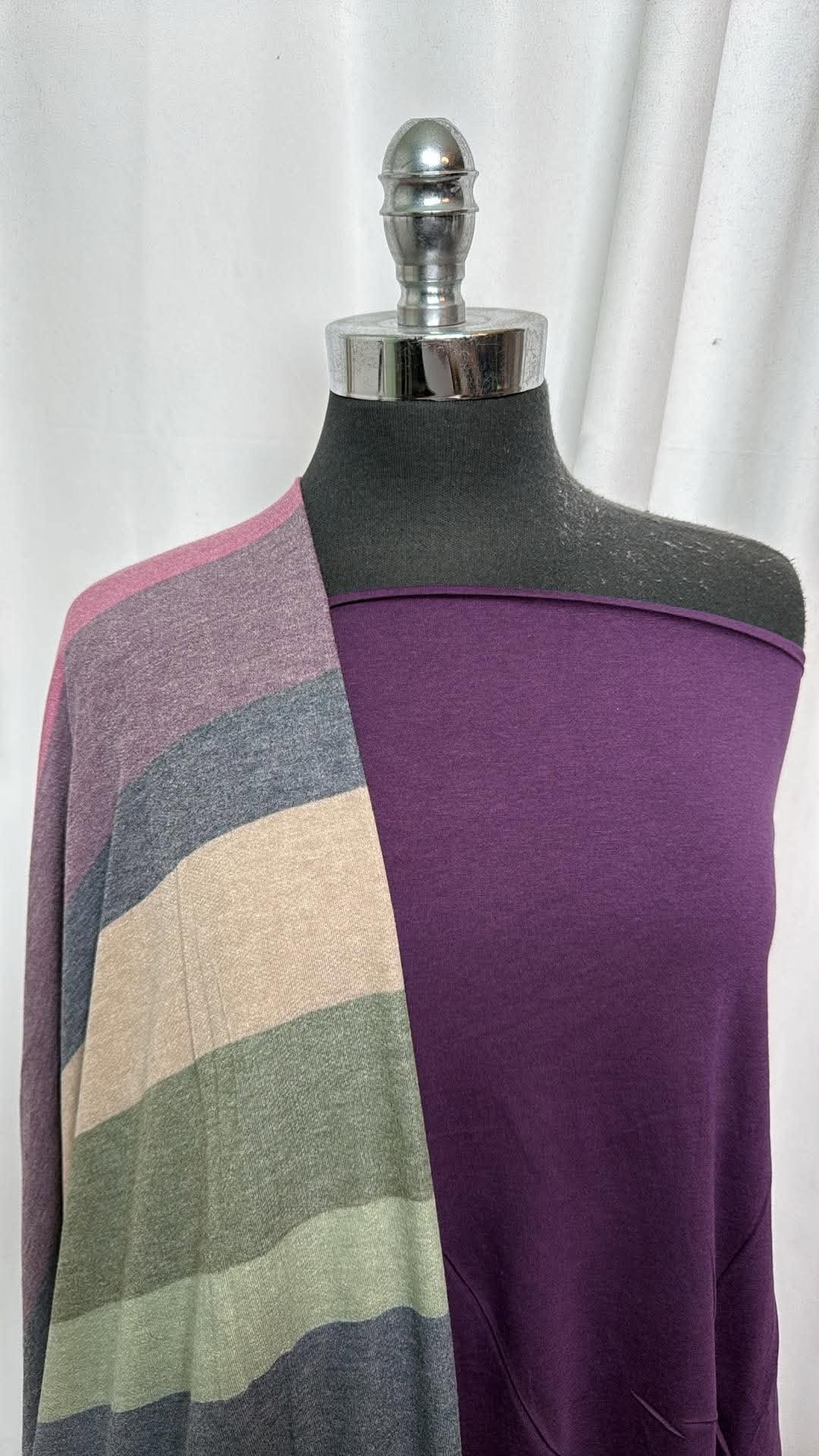 PURPLE/WIDE STRIPE BUNDLE : 2YD Purple Cotton Modal/Spandex & 2YD Wide Stripe PRS FT : A31055
