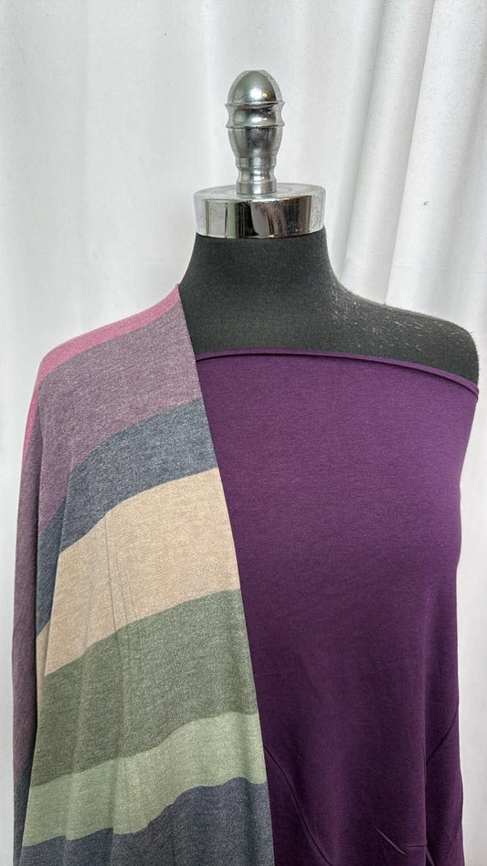 PURPLE/WIDE STRIPE BUNDLE : 2YD Purple Cotton Modal/Spandex & 2YD Wide Stripe PRS FT : A31055
