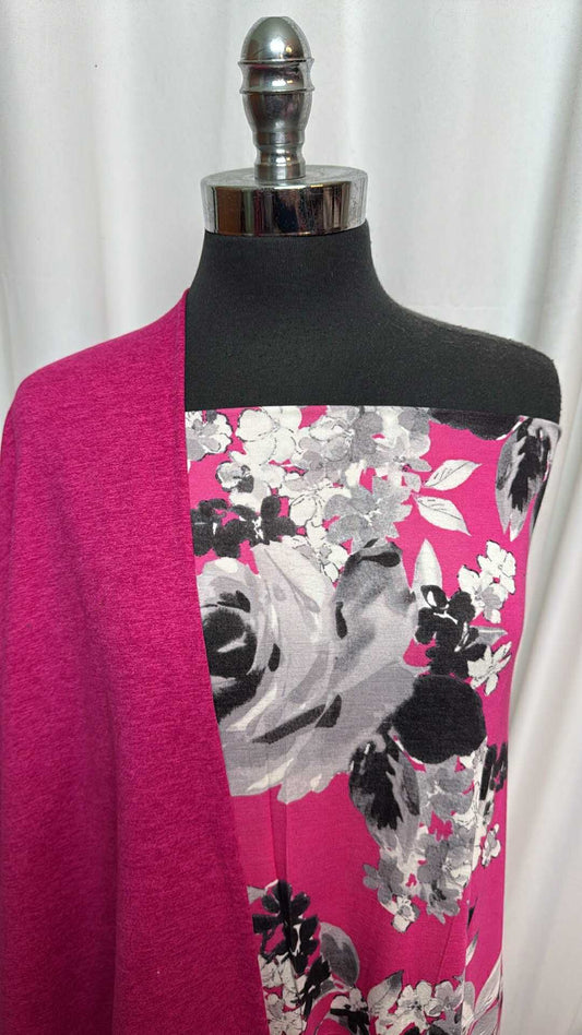 FUCHSIA FLORAL BUNDLE : 2YD Fuchsia Floral R/S & 1YD Peached PF : A28124