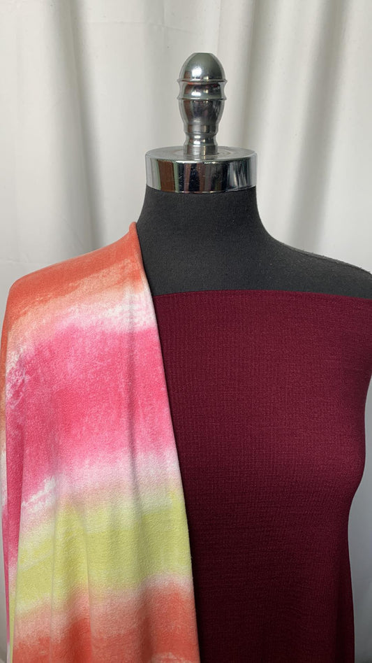 SUNSET STRIPE BUNDLE : 2YD Burgundy Knit Gauze & 2YD Sunset Stripe Hacci SK : A1806