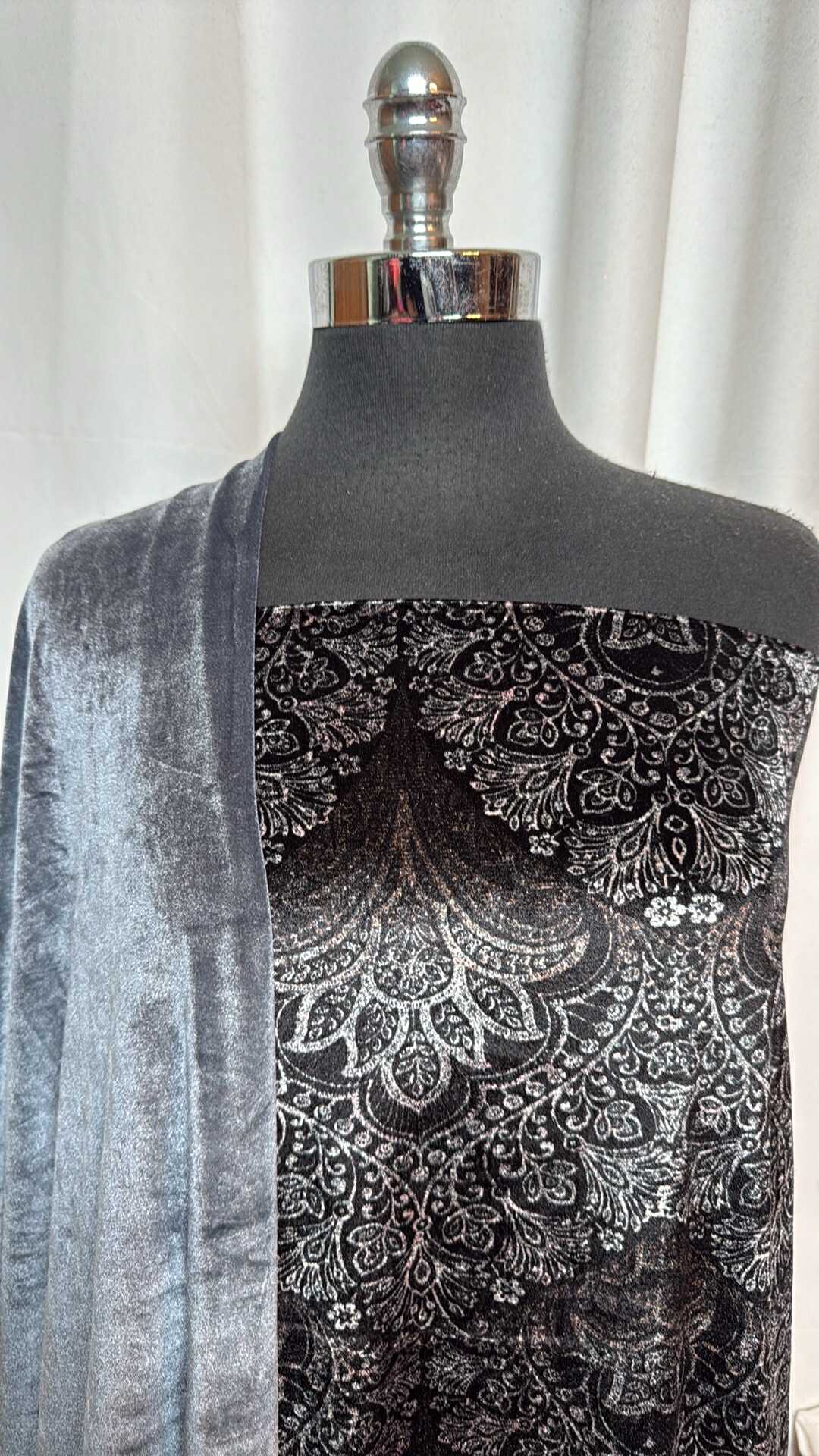 PAISLEY VELVET BUNDLE : 3YD Paisley Stretch Velvet & 2YD Grey Stretch Velvet : A28805