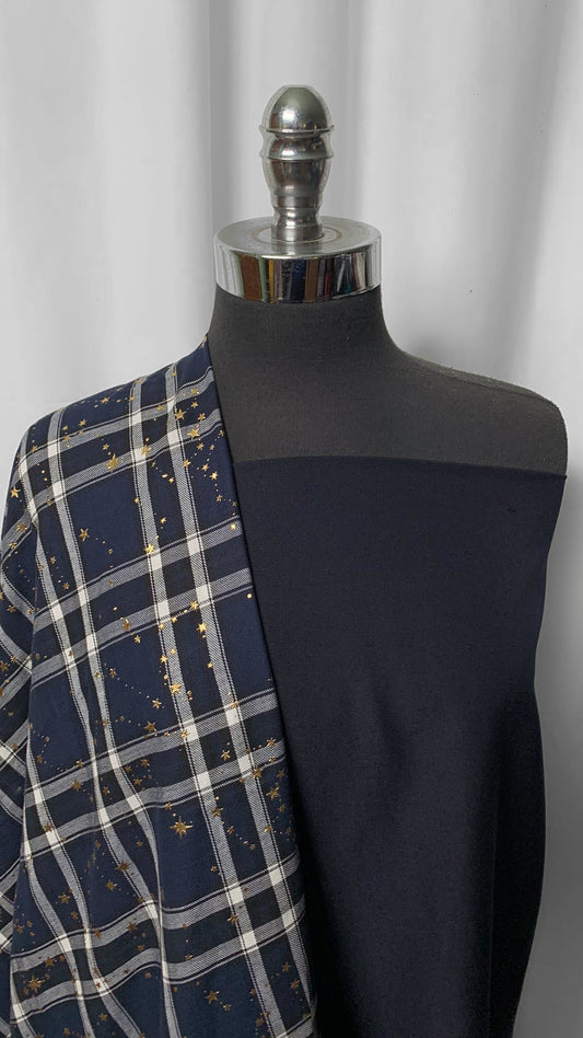 PLAID STARS BUNDLE : 2YD Poly Twill & 2YD Plaid w/Foil Stars Rayon Woven : A2290