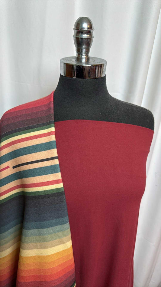 MARSALA/SUNSET STRIPE BUNDLE : 1YD Marsala DBP & 1.5YD Sunset Stripe Poly Sweatshirt Fleece : A27558