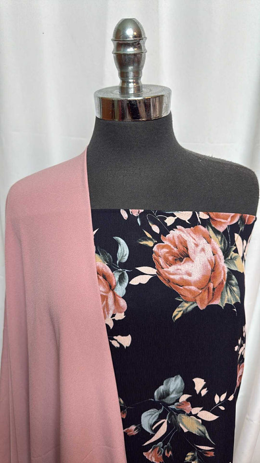 BLUSH/NAVY FLORAL BUNDLE : 2YD Navy Floral Poly Woven & 2YD Blush Stretch Crepe Poly Woven : A28064