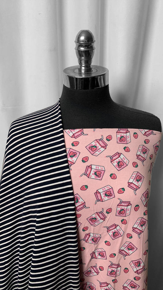 STRAWBERRY MILK BUNDLE : 2YD Strawberry Milk C/S & 2YD Stripe Organic C/S (70" Wide) : A25108