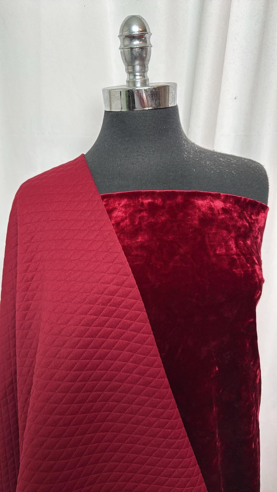 RED VELVET/QUILTED BUNDLE : 2YD Deep Red Crushed Stretch Velvet & 2YD Quilted : A31073