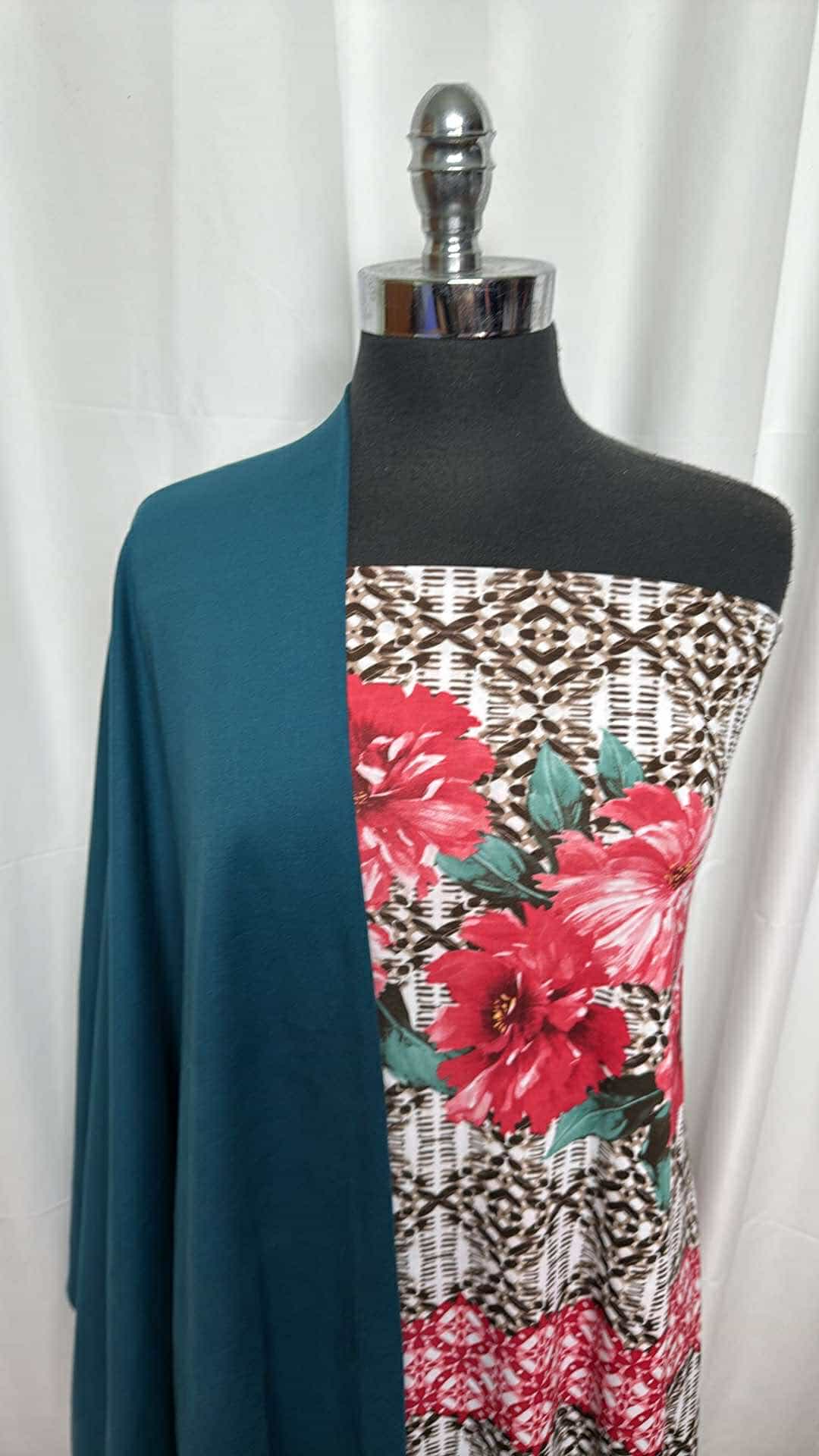 TEAL-GREEN/GEO FLORAL BUNDLE : 1.5YD Teal/Green Peached PF & 3.5YD Geo/Floral ITY : A27005