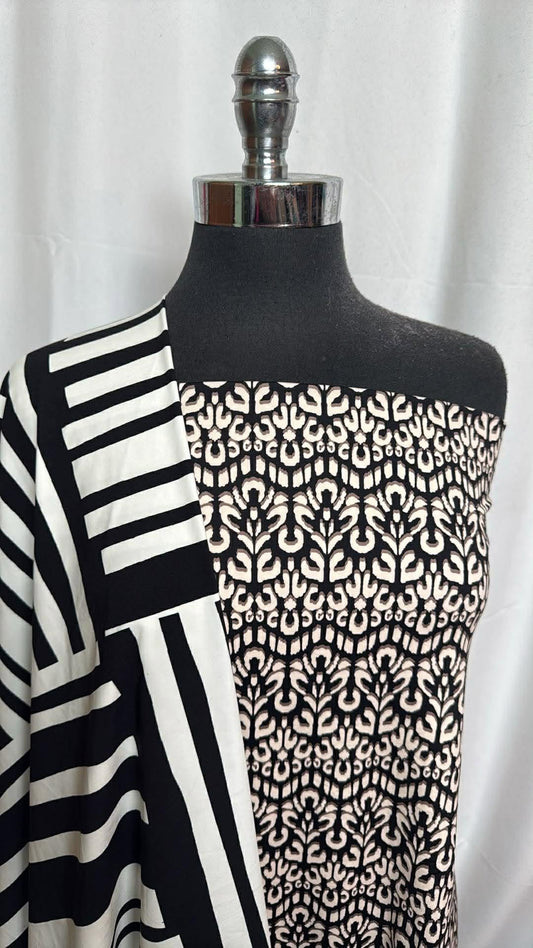 ABSTRACT/LINES BUNDLE : 2YD Abstract N/S & 30" Cut of Black/White Lines N/S : A29938