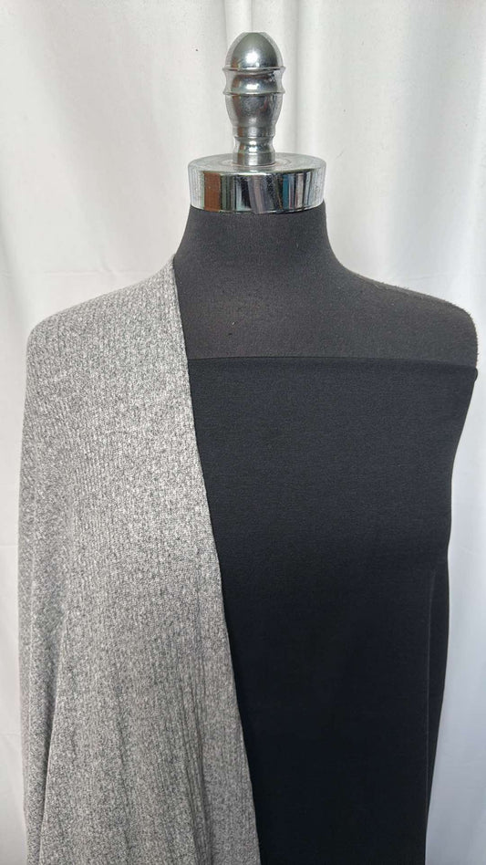 BLACK/HEATHER GREY BUNDLE : 2YD Black 2-Tone Peached PF & 2YD Heather Grey Brushed Rib Hacci SK : A26606