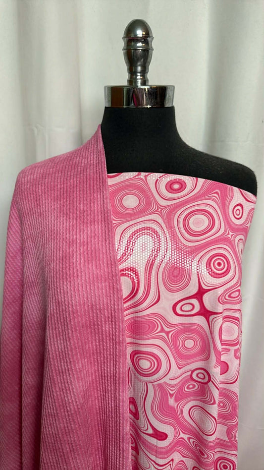 RETRO PINK BUNDLE : 1YD Pink Retro Swirl ITY w/Foil & 1YD Pink Tie Dye Urban Rib : A29526