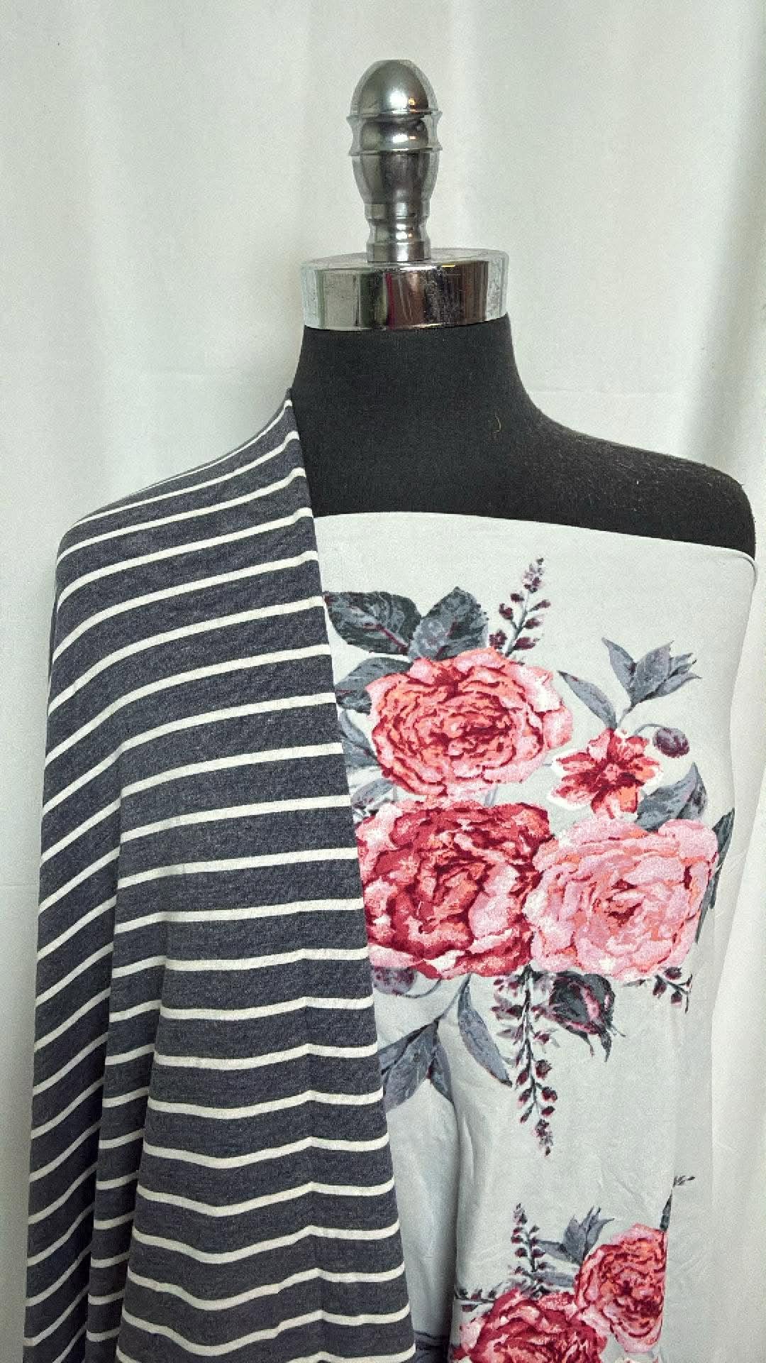 GREY FLORAL/STRIPE BUNDLE : 2YD Grey Floral DBP & 2YD Stripe PRS FT : A30179