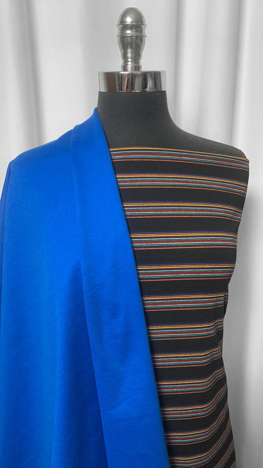ROYAL/STRIPE BUNDLE : 1YD Royal Peached PF & 2YD Stripe Rib R/S : A2407