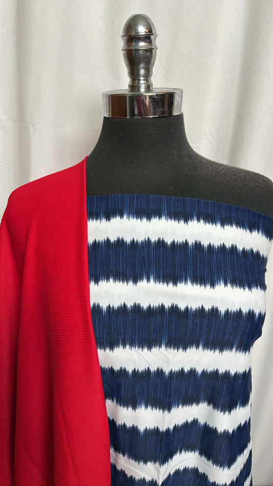 RED/NAVY STRIPE BUNDLE : 1.5YD Red Rib N/S Swim & 34" Cut of Navy Stripe N/S Swim : A29848
