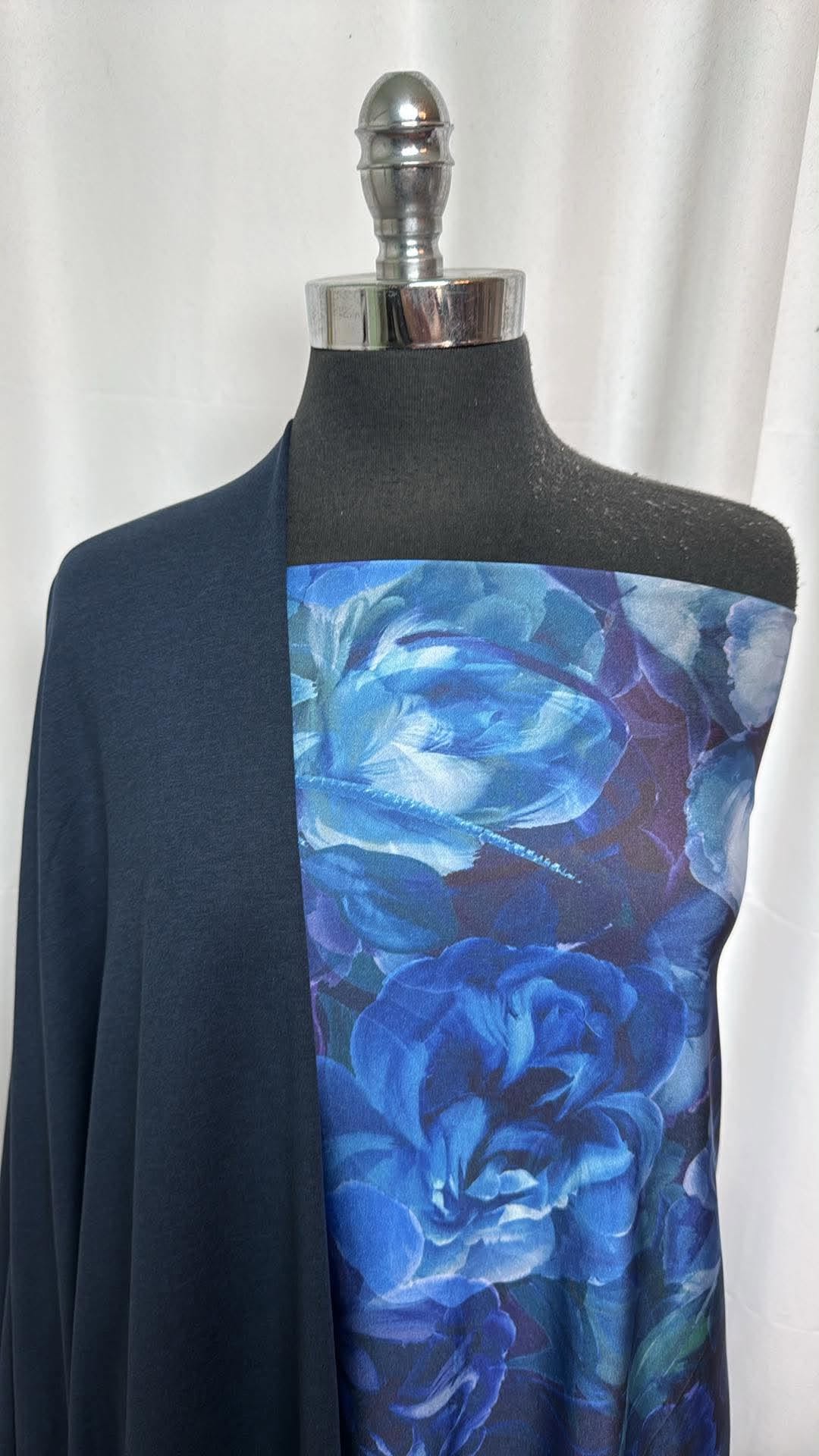 NAVY/BLUE FLORAL BUNDLE : 2YD Navy Peached PF & 1+YD Blue Floral Yoga PF : A31091