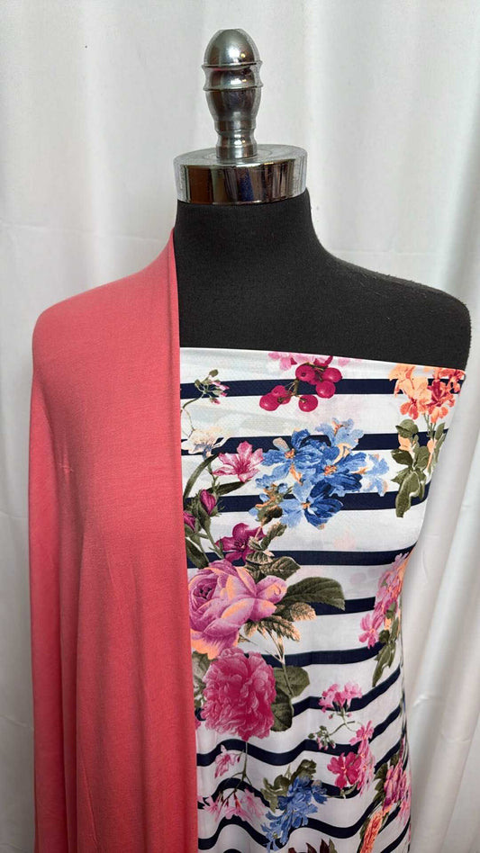 CORAL/FLORAL STRIPE BUNDLE : 2YD Coral R/S & 2YD Floral Stripe Venezia : A28046