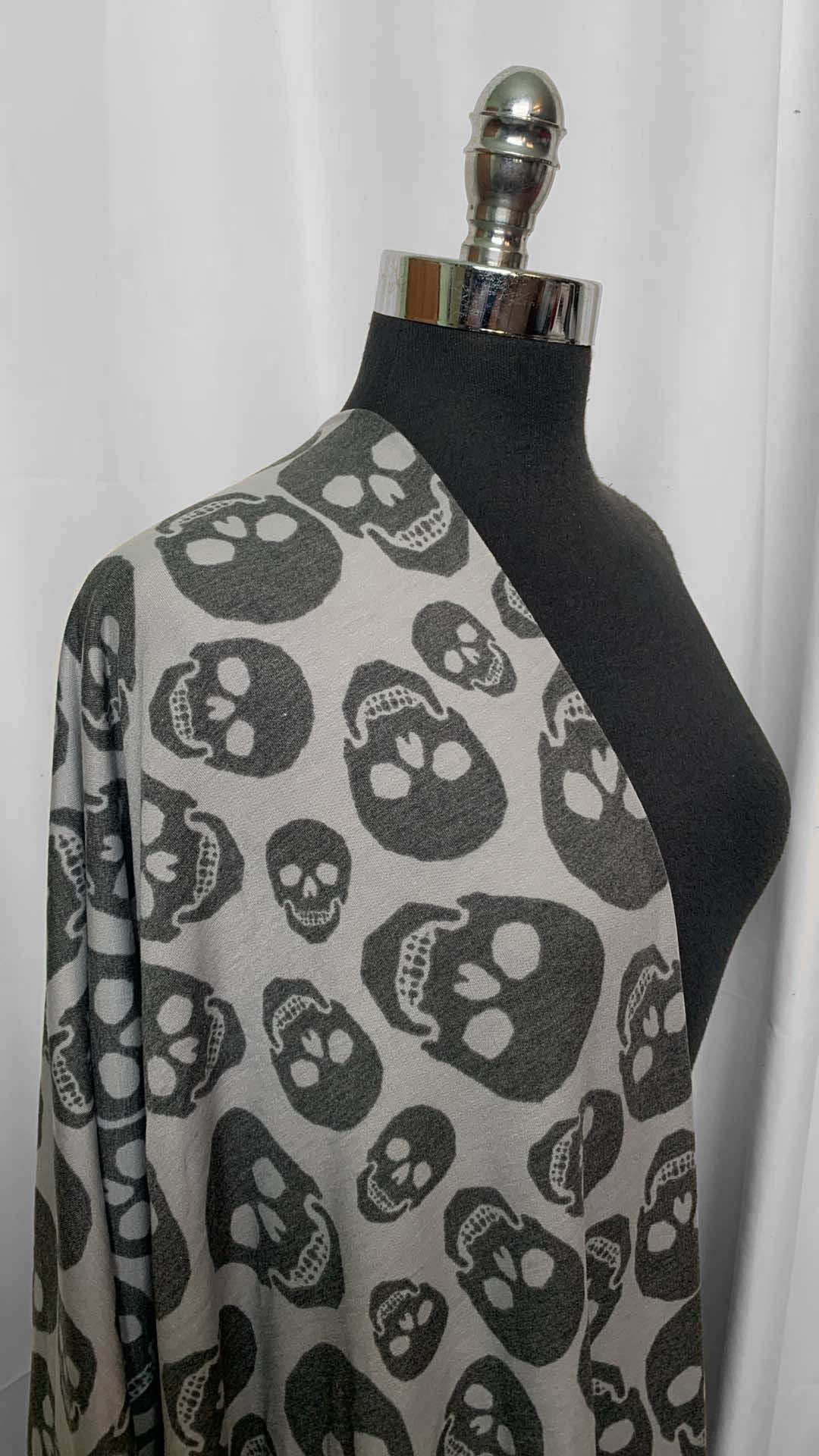 Grey/Charcoal Skulls - PRS French Terry - 2 Yard Cut