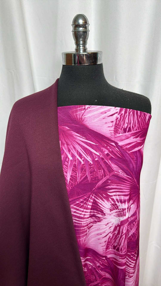BURGUNDY/PALM BUNDLE : 2YD Palm Bulgari & 1YD Burgundy Sweatshirt Fleece (72" Wide) : A29343