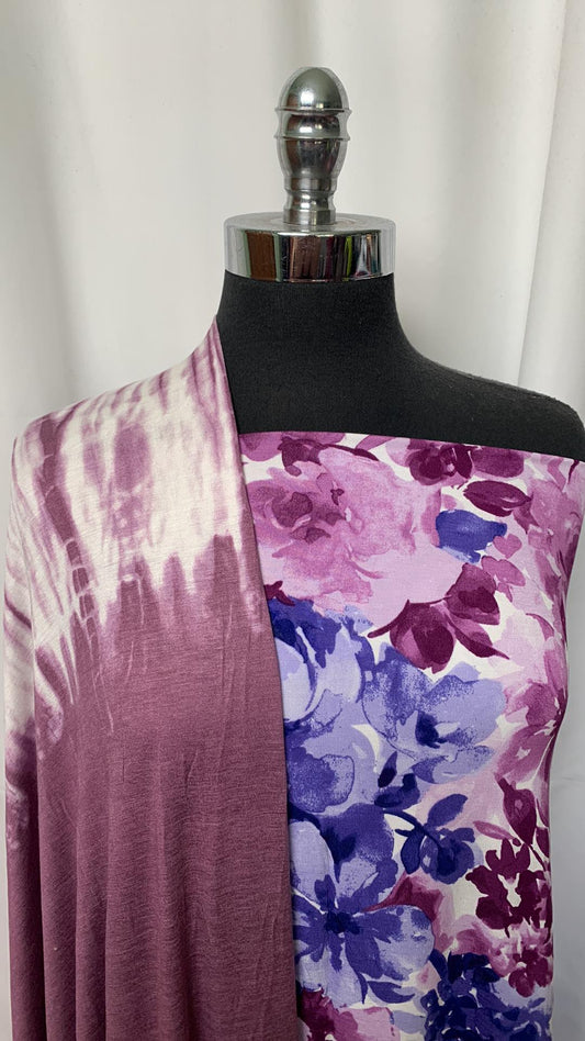 PURPLE FLORAL/TIE DYE BUNDLE : 2YD Purple Floral Modal & 2YD Tie Dye R/S : A2033
