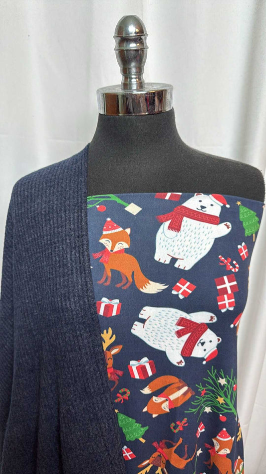 WAFFLE/HOLIDAY FRIENDS BUNDLE : 2YD Holiday Friends DBP & 2YD Navy Brushed Waffle : A28154