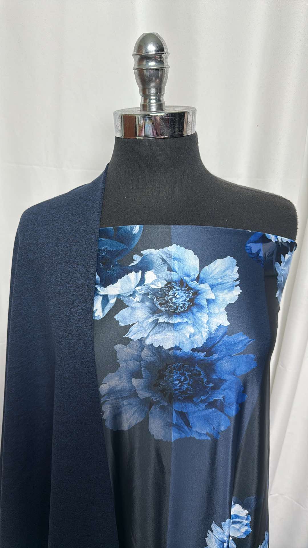 NAVY-BLACK FLORAL BUNDLE : 1.5YD Stripe Floral N/S (Read Descr.) & 1.5YD Navy/Black Peached PF : A27401