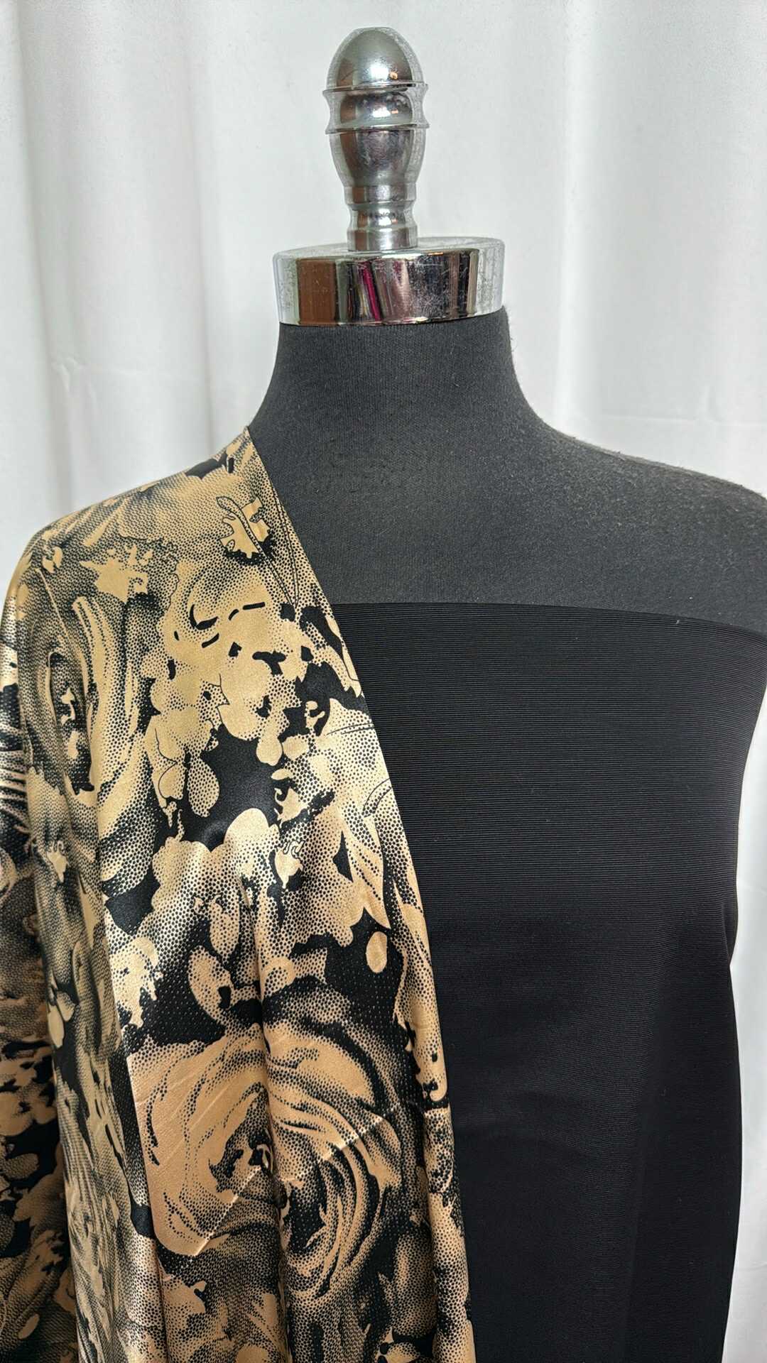 BLACK/GOLD FLORAL BUNDLE : 2YD Black Taffeta & 2YD Gold Floral Poly Satin : A28926