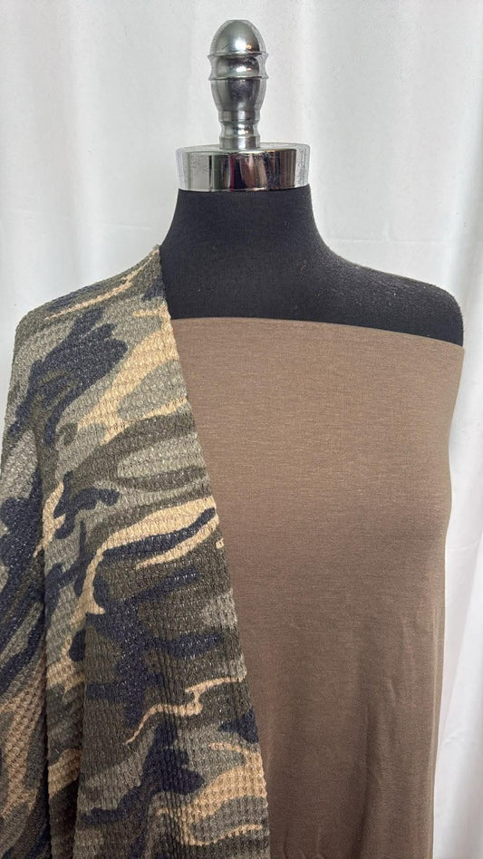 BROWN/CAMO BUNDLE : 1.5YD Camo Pucker Waffle & 2YD Brown Brushed PRS FT : A30359