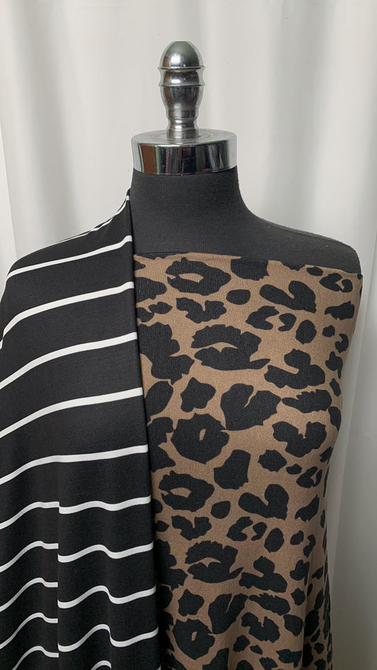 BLACK STRIPE LEOPARD BUNDLE : 2YD Black/Ivory Stripe Oakley SK & 2YD Brown Leopard Oakley SK : A1491