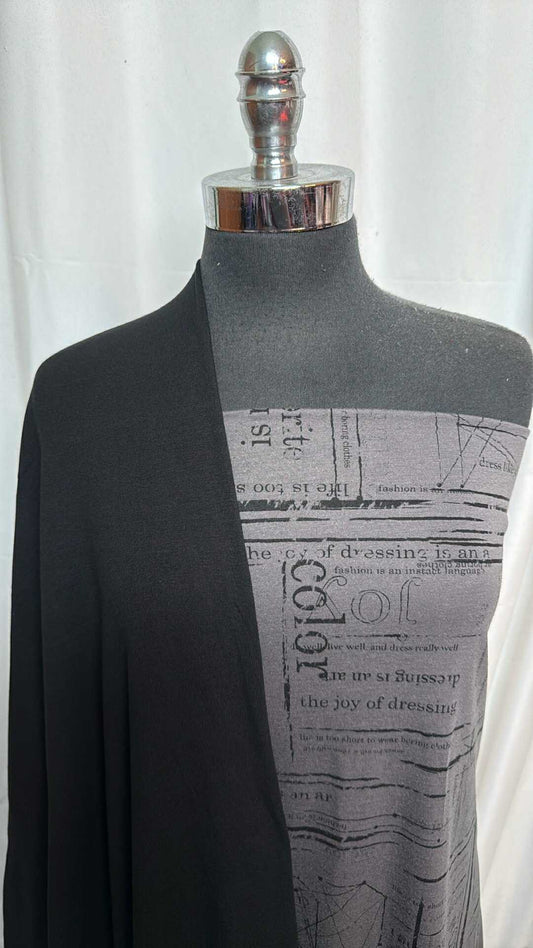 BLACK/GREY JOY of DRESSING BUNDLE : 2YD Grey Joy of Dressing Bamboo/Poly & 2YD Black Modal/Spandex Rib : A28371
