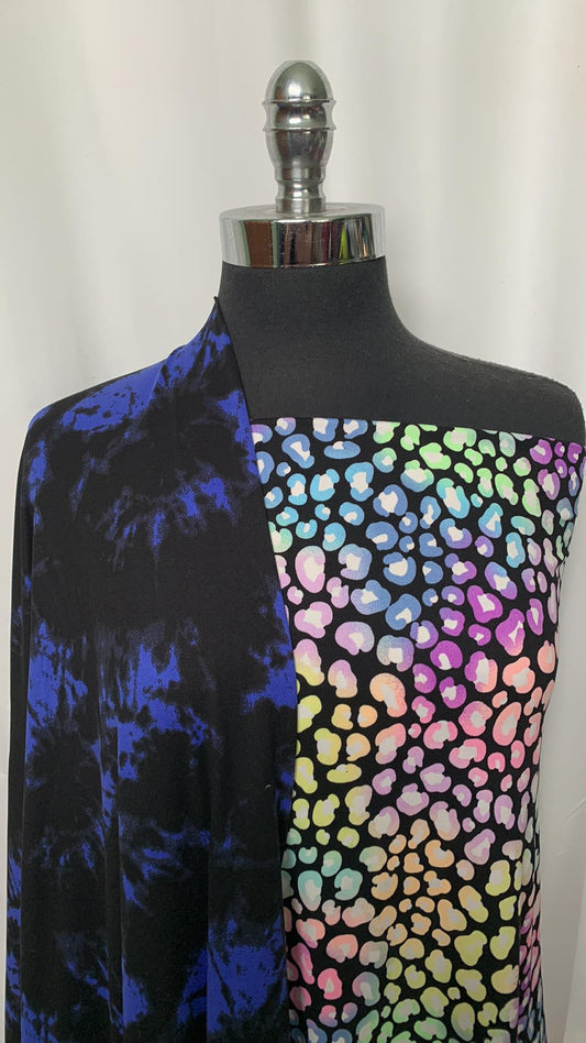 BLUE TIE DYE/COLORFUL LEOPARD BUNDLE : 2YD Colorful Leopard DBP & 2YD Blue/Black Tie Dye DBP : A2021