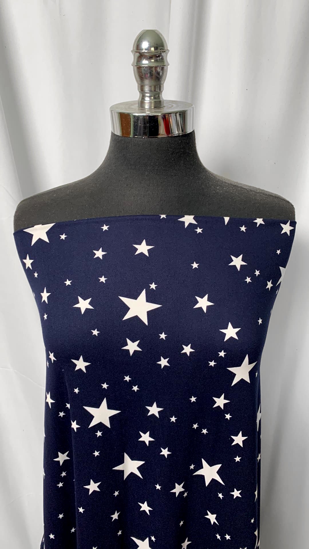 Navy Stars - Double Brushed Poly Spandex - 2 Yard Cut