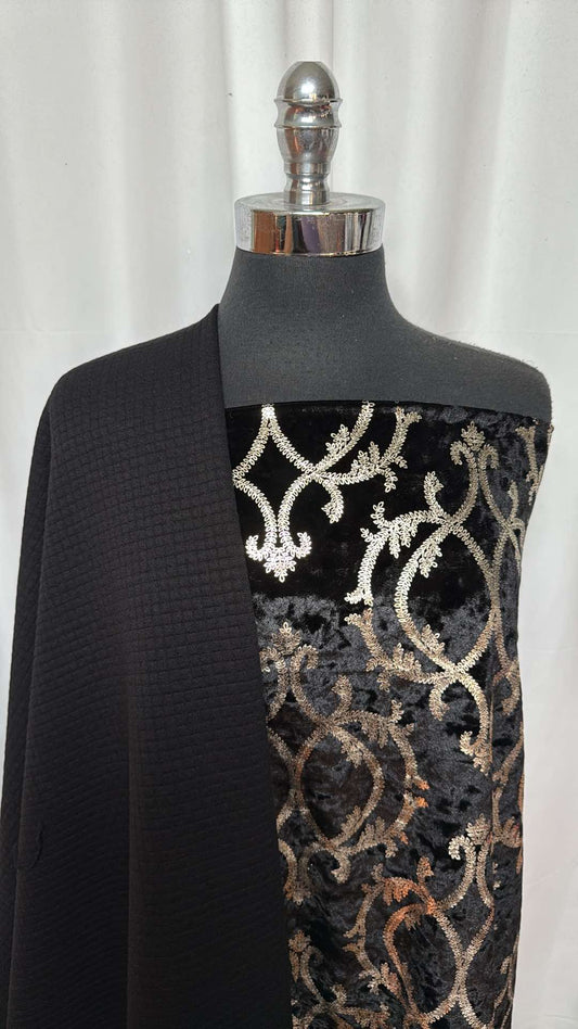 BLACK QUILTED/ELEGANT VELVET BUNDLE : 2YD Elegant Foil Stretch Crushed Velvet & 2YD Black Quilted : A26794