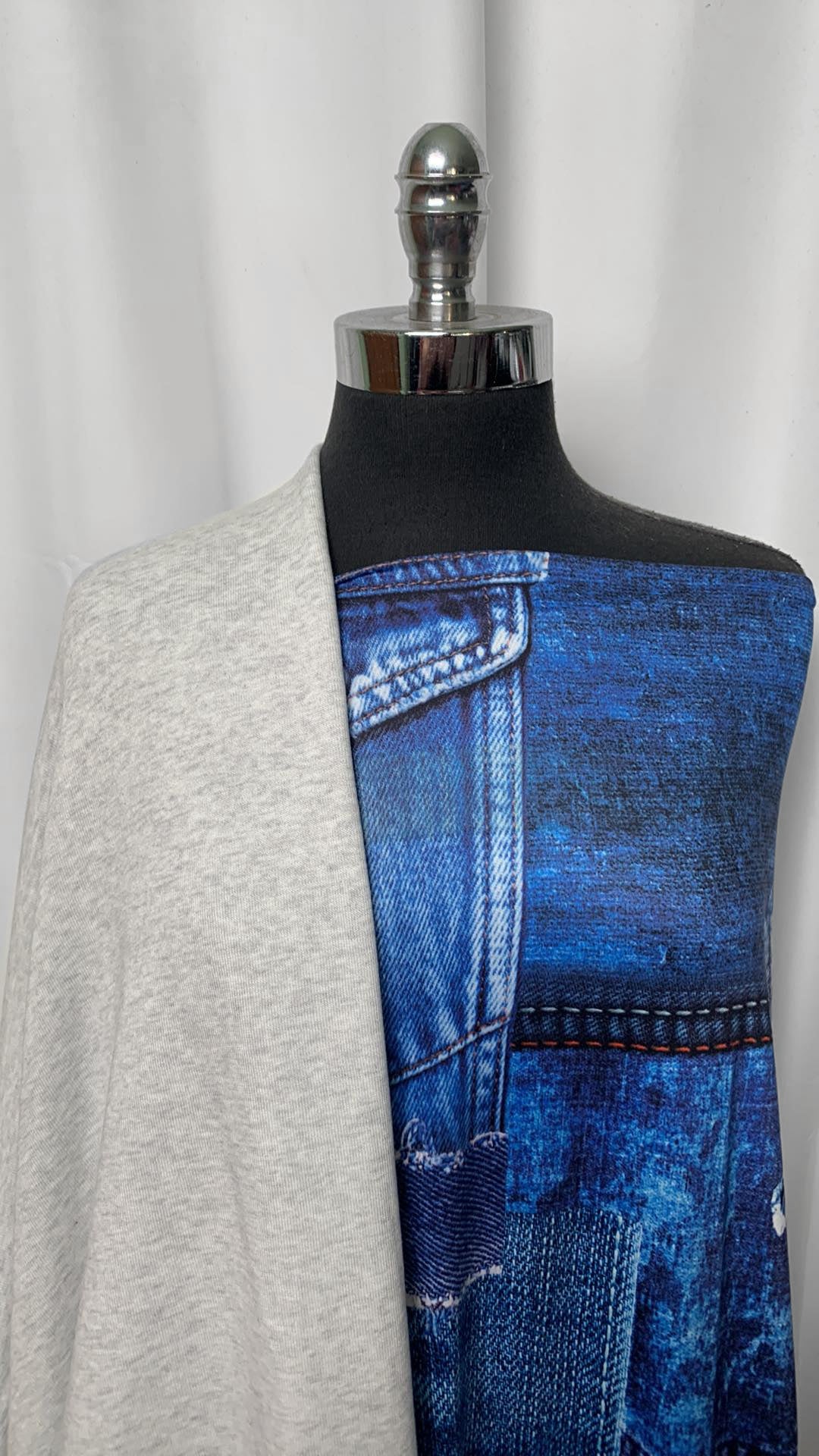 GREY/BLUE JEANS BUNDLE : 1YD Blue Jeans Print DBP & 3YD Heather Grey Sweatshirt Fleece : A2070
