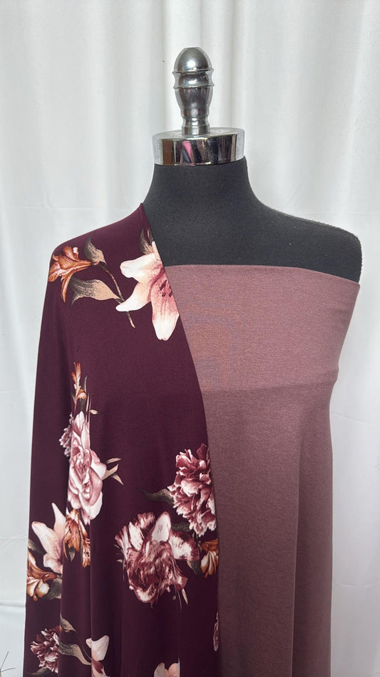 ROSE/PLUM FLORAL BUNDLE : 1YD Rose Heather Peached PF & 2YD Plum Floral DBP : A27090