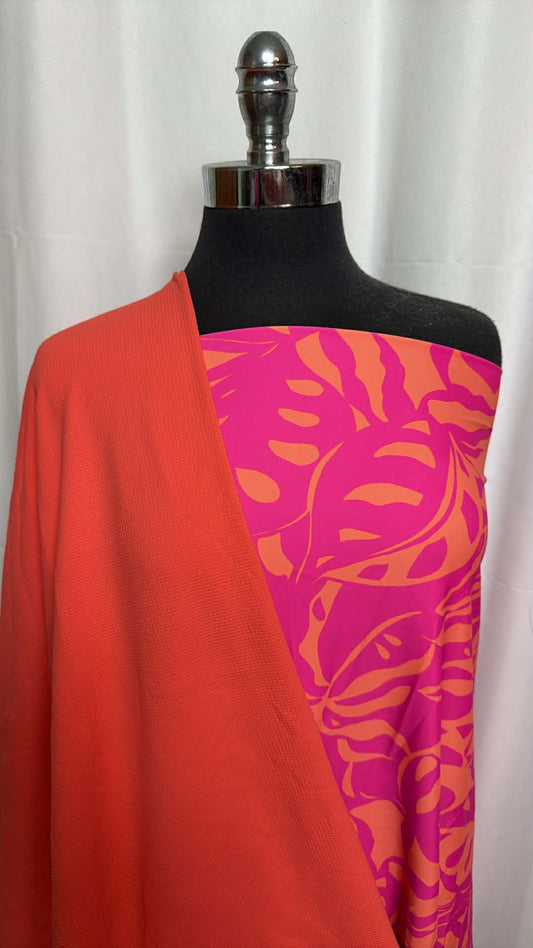 RED/PINK LEAVES BUNDLE : 1.5YD Pink Leaves N/S Swim & 2YD Textured N/S Swim : A29439