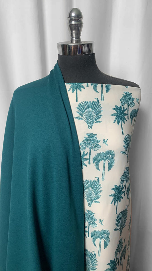 TEAL/PALMS BUNDLE : 2.5YD Teal Green Peached PF & 2YD Palms 4-Way Scuba (Double-Sided) : A2366